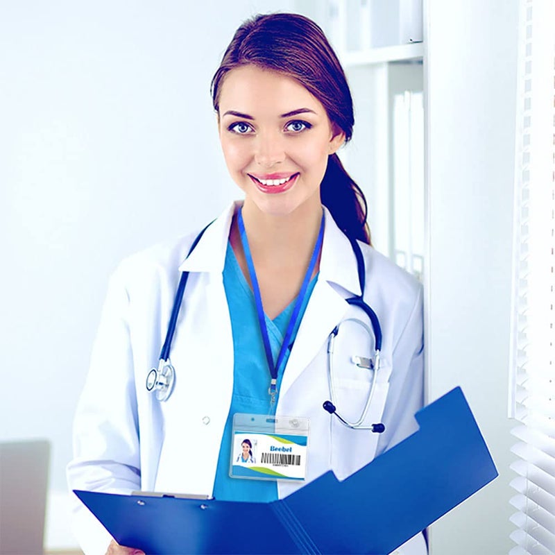 Beebel حبال بيبل الزرقاء بكميات كبيرة لحمل بطاقات الهوية حبل مسطح مع مشبك بطاقة وخطاف دوار 50 حزمة - Image 5